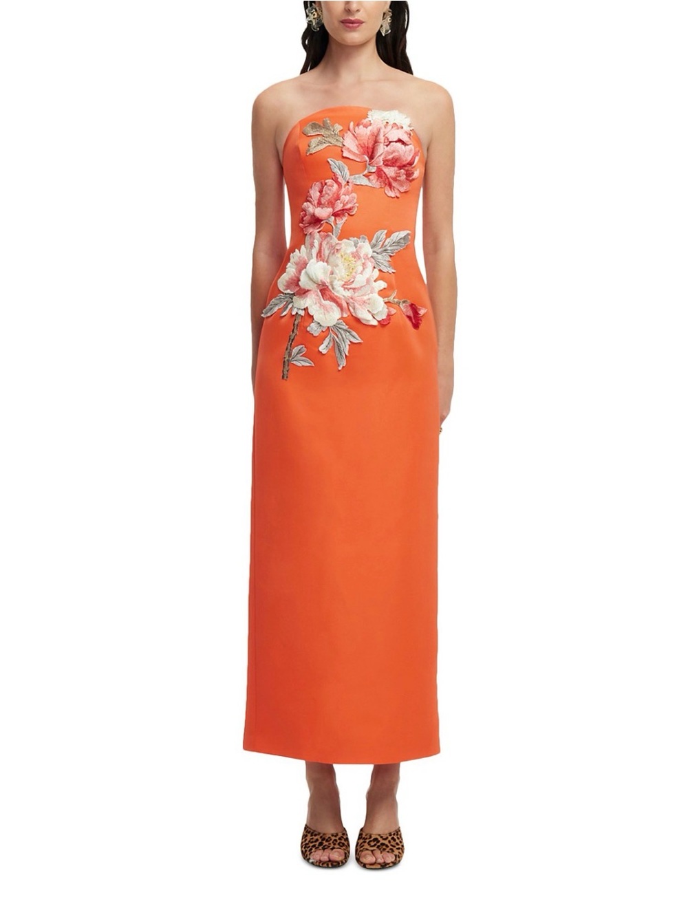 NWT LEO LIN Ava Applique Floral Bustier Maxi Dress Orange Size 12